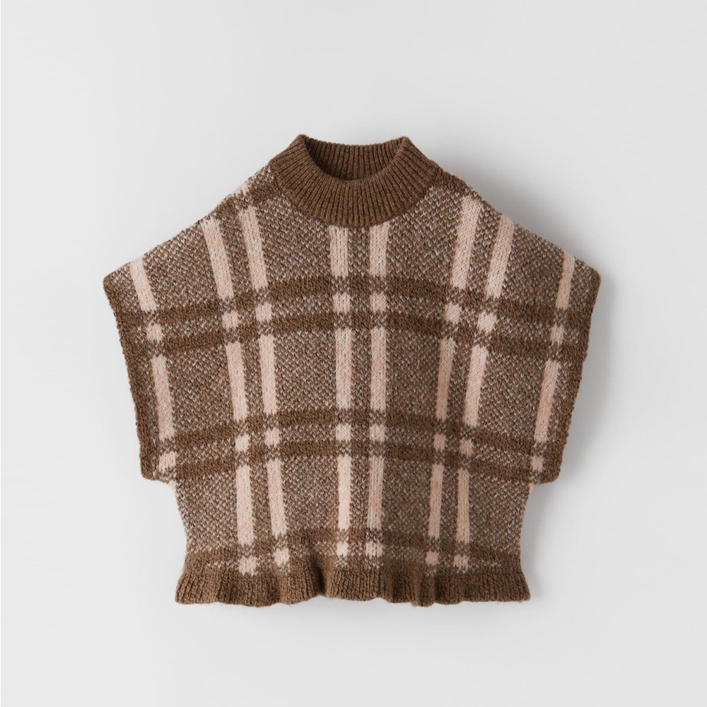 NWT Zara Plaid Knit Poncho Toddler Girls size 4T
